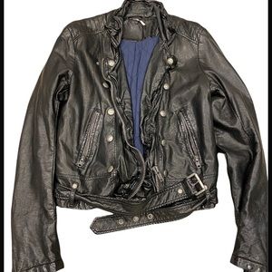 Free people leather Moto jacket with belt! Super cute and warm, hardly worn
